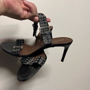 Donald J Pliner Couture Black Belt Studded Leather High Heels